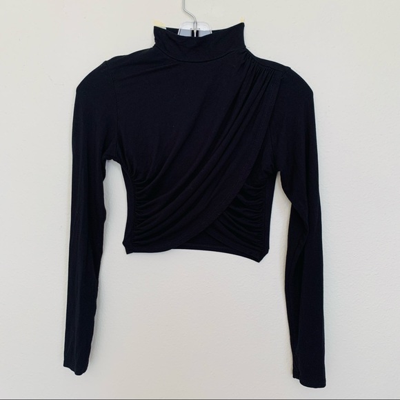 Fashion Nova Black Long Sleeve Crop Top with criss cross ruching - Picture 4 of 6